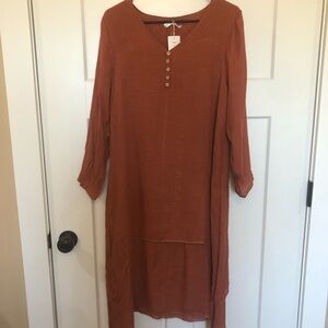 Unique Rust Orange BOHO Long Sleeve Dress